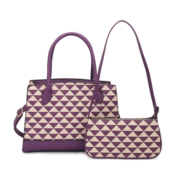 2-in-1 monogram pattern tote, crossbody bag - purple