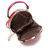 Glossy leather rhinestone top round chain crossbody bag - plum