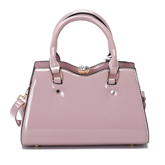 Tall glossy leather rhinestone top tote - lavender