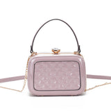 Quilted glossy leather rhinestone top chain crossbody bag - lavender