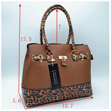Leopard pattern detail decorated lock accent tote - mudtard