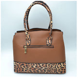 Leopard pattern detail decorated lock accent tote - red