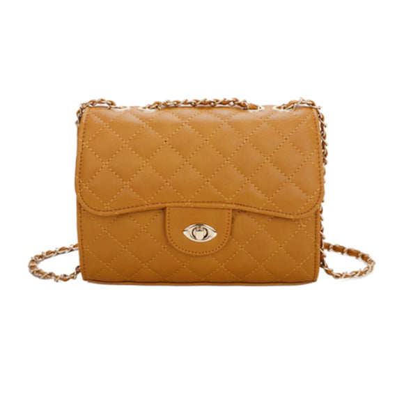 Diamond quilted chain crossbody bag with wallet - mustard