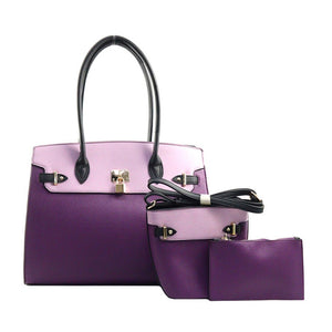3-in-1 color-block tote set - purple/lavender
