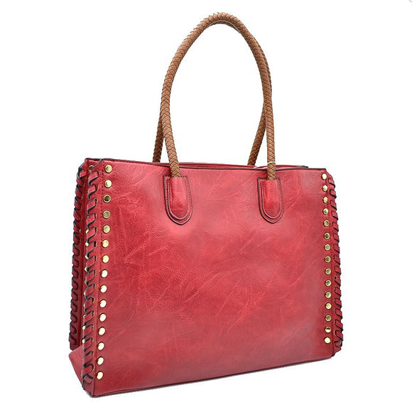 Sidded stud tote - red