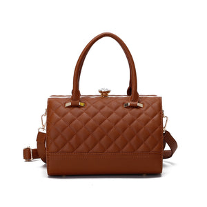 Rhinestone top quilted frame bag - cognac