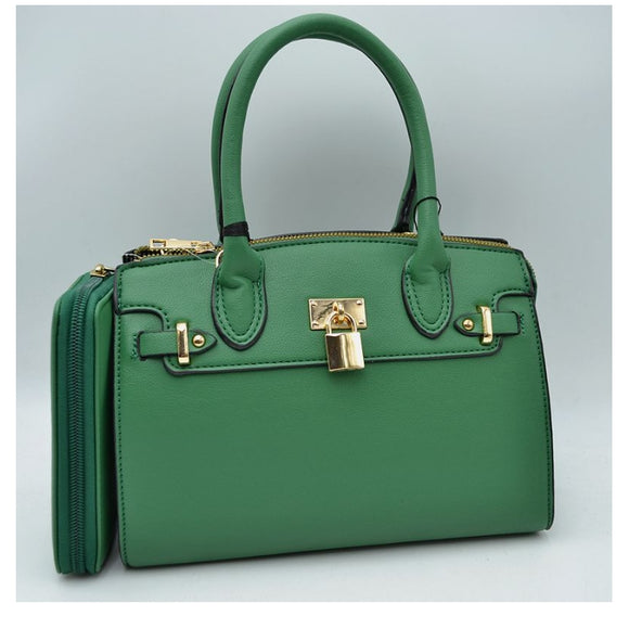 Decorated lock tote with wallet - kelly green