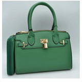 Decorated lock tote with wallet - kelly green