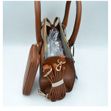 Decorated lock tote with wallet - brown