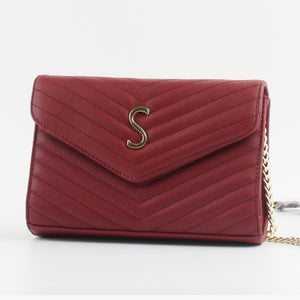 Chevron quilted fold-over crossbody bag - dark red