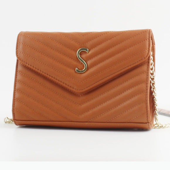 Chevron quilted fold-over crossbody bag - brown
