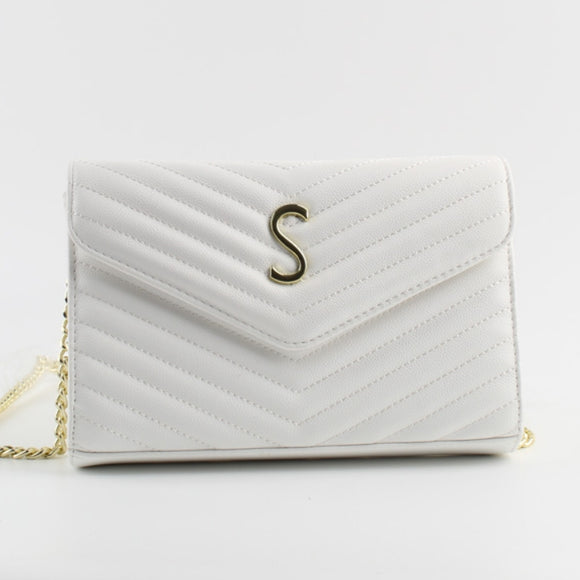 Chevron quilted fold-over crossbody bag - white