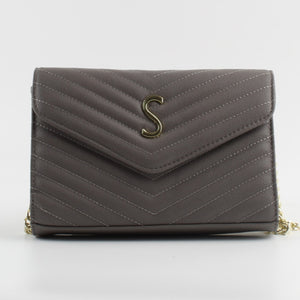 Chevron quilted fold-over crossbody bag - grey
