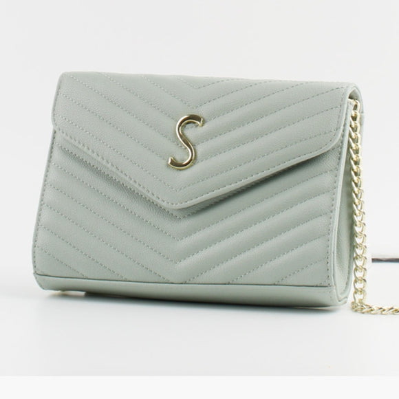 Chevron quilted fold-over crossbody bag - light green