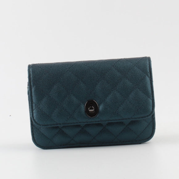 Diamond quilted fold-over small crossbody bag - cyan