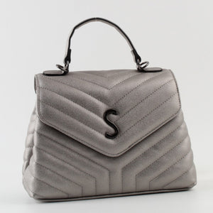 Quilted fold-over tote - dark silver