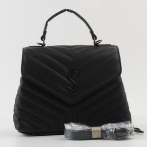 Quilted fold-over tote - black