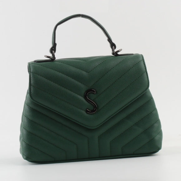 Quilted fold-over tote - green