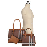 3-in-1 striped handbag set - white/tan