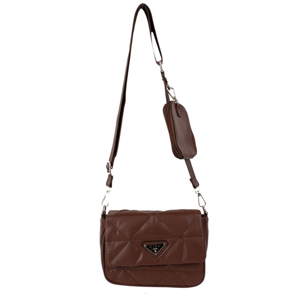 NICE logo quilted crossbody bag - brown