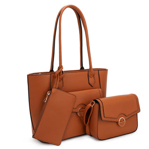 3-in-1 gold-tone hardware tote set - light brown