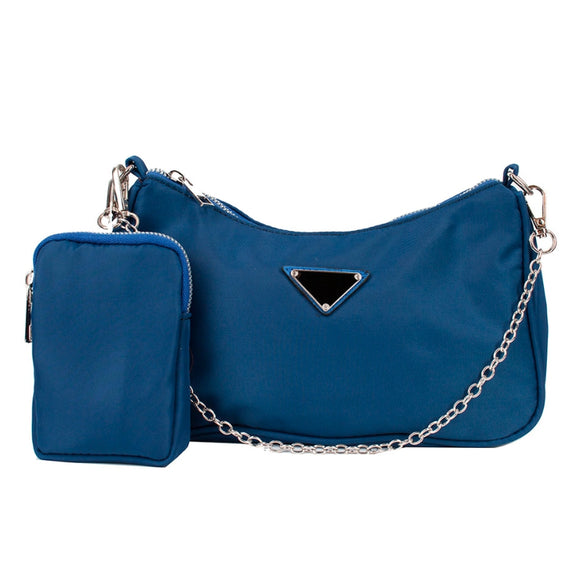 Chain crossbody bag with coin purse - blue