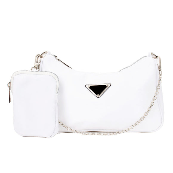 Chain crossbody bag with coin purse - white