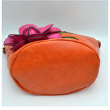 3D flower tote with bamboo handle - orange/fuchsia
