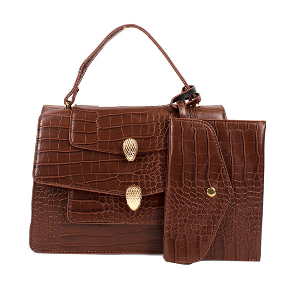 2-in-1 snake pattern small bag - brown