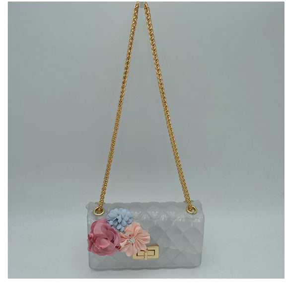 3D flower chain jelly crossbody bag - clear