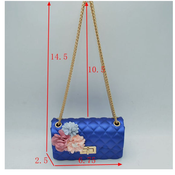 3D flower chain jelly crossbody bag - blush