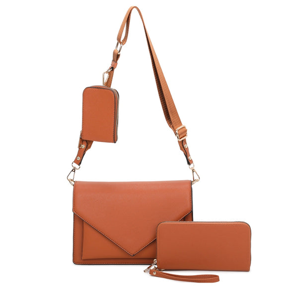 3-in-1 envelop crossbody bag with wallet - brown