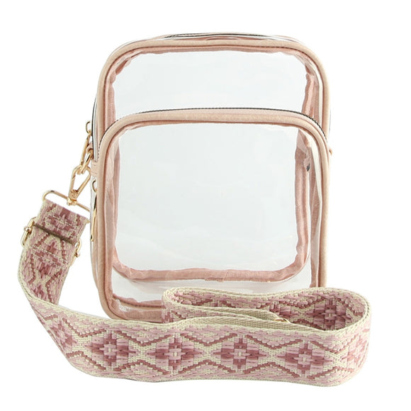 Clear crossbody bag with fashion strap - blush