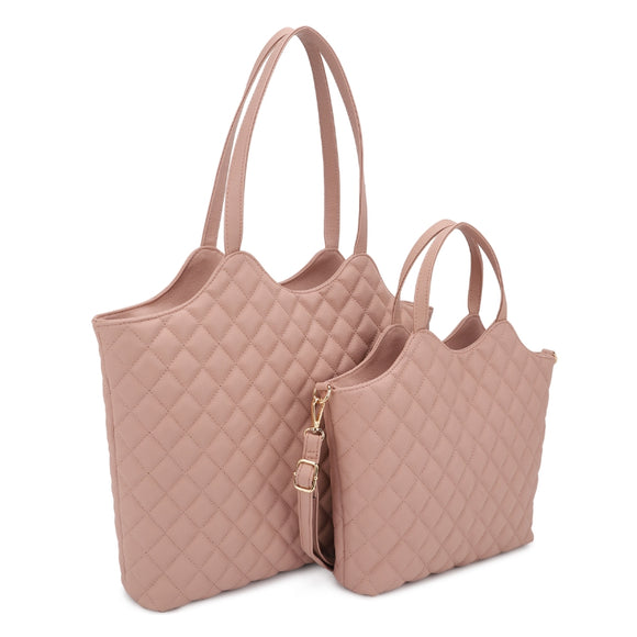 2-in-1 diamond quilted tote set - light mauve