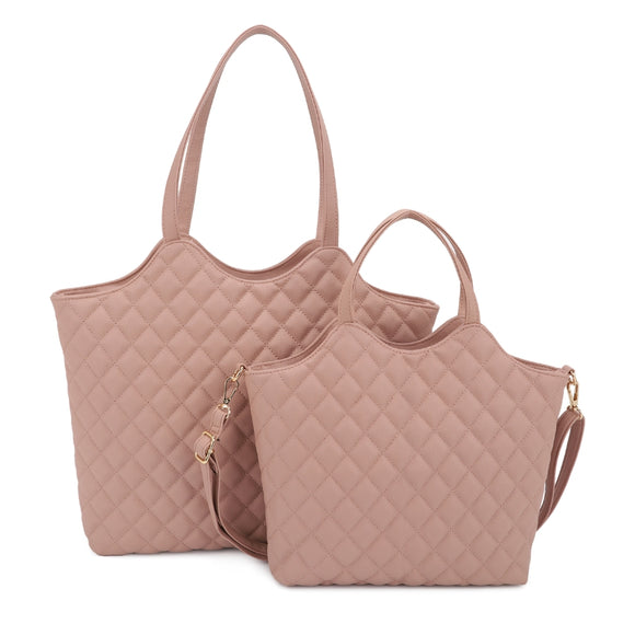 2-in-1 diamond quilted tote set - light sage