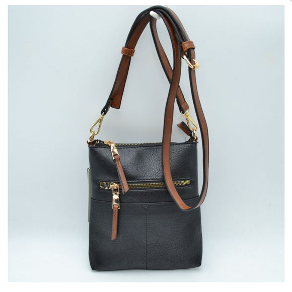 Double zipper crossbody bag - black