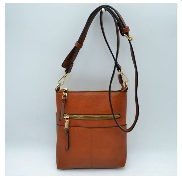 Double zipper crossbody bag - brown
