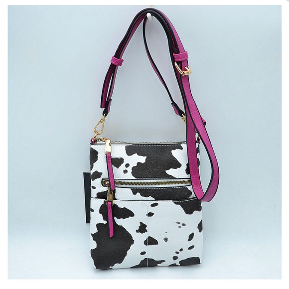 Double zipper crossbody bag - cow