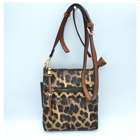 Double zipper crossbody bag - leopard