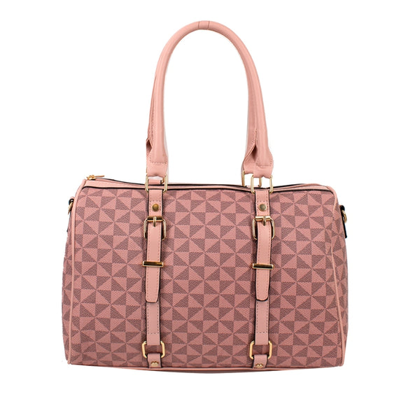 Belted monogram pattern small tote - pink