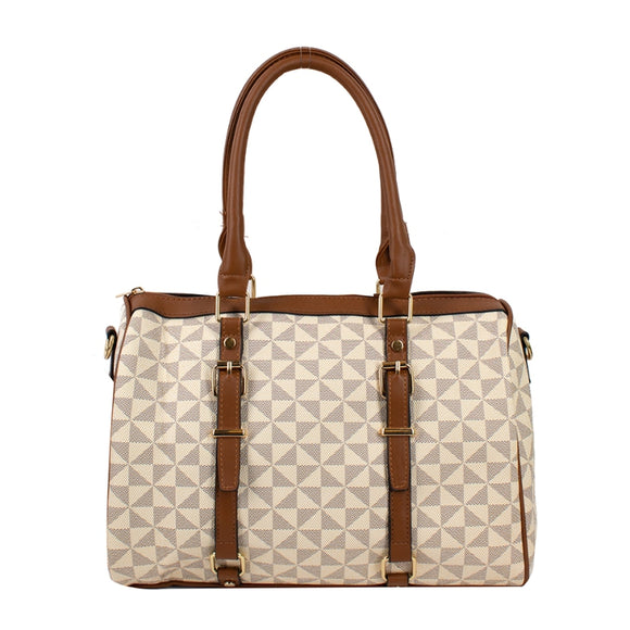 Belted monogram pattern small tote - beige
