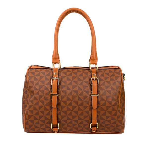 Belted monogram pattern small tote - camel