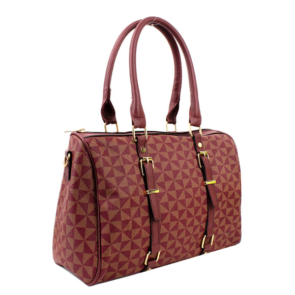 Belted monogram pattern small tote - burgundy