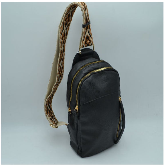 Fashion strap sling bag - black