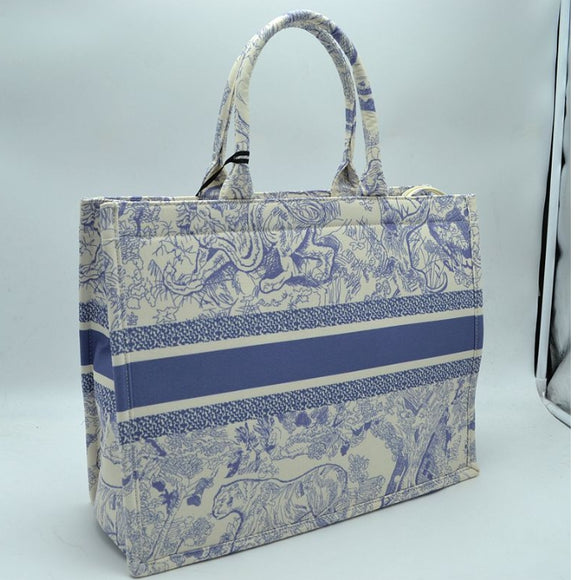 Floral print & stripe point fabric tote - D