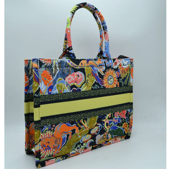 Floral print & stripe point fabric tote - L