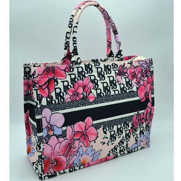 Floral print & stripe point fabric tote - S