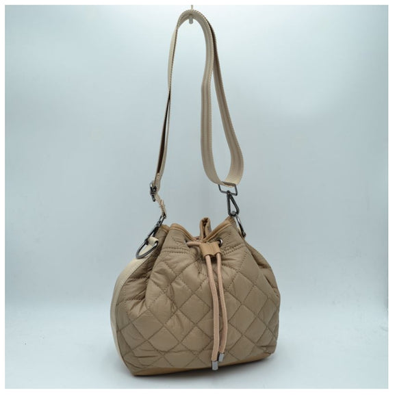 Diamond quilted puffer crossbody - brown