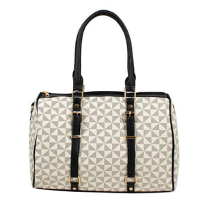 Belted monogram pattern small tote - white