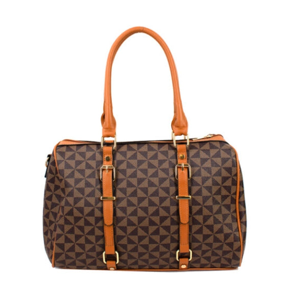 Belted monogram pattern small tote - coffee